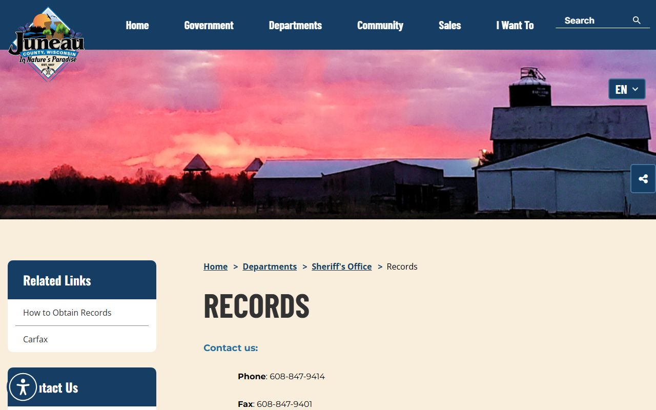 Juneau County jail mugshots sheriff records request page