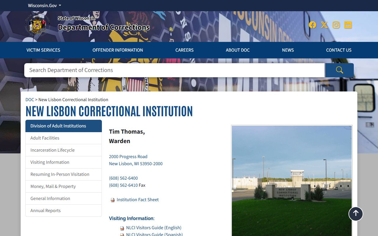 Wisconsin DOC New Lisbon Correctional Institution facility page