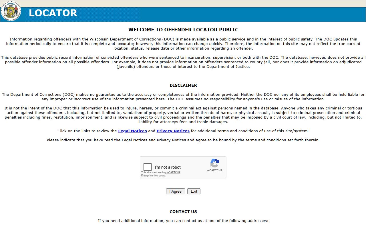 Wisconsin DOC locator for Juneau County state inmate population search